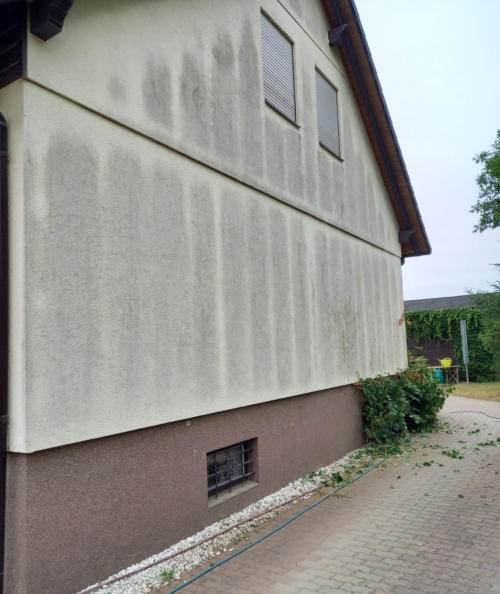 Fassade eines Hauses vor der Reinigung